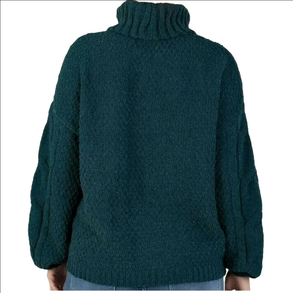 Chenille Cable Crowl Knit Sweater color Teal Soft & Warm MSRP 74.00 - Picture 2 of 2